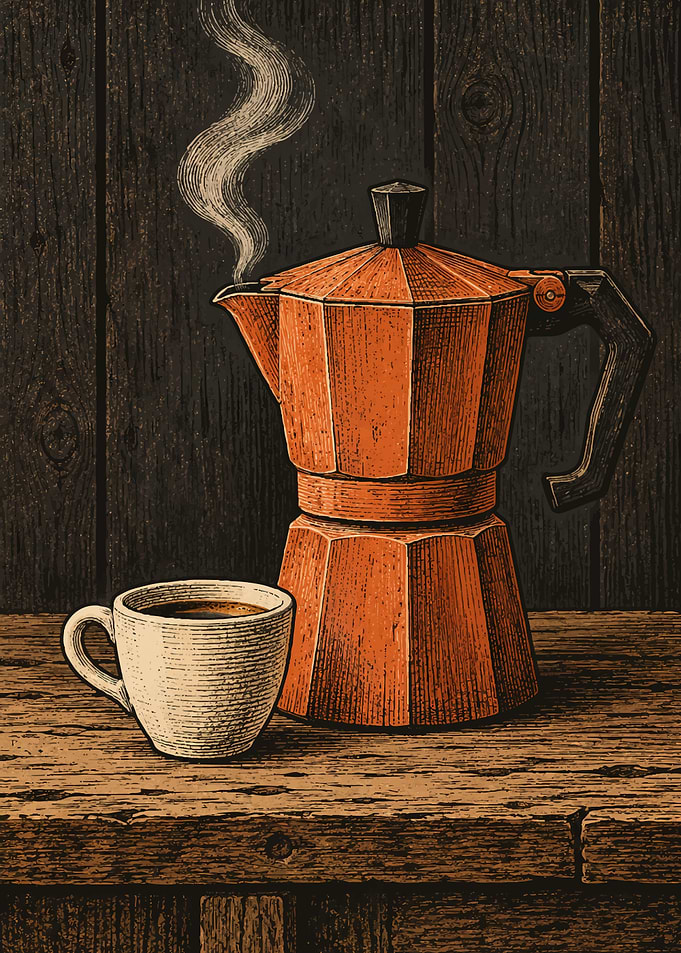 Vintage Moka Pot and Coffee Cup