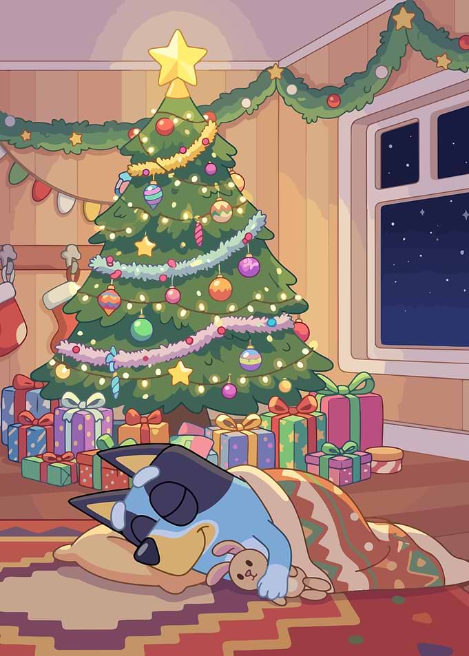 Bluey Sleeping Under Christmas Tree