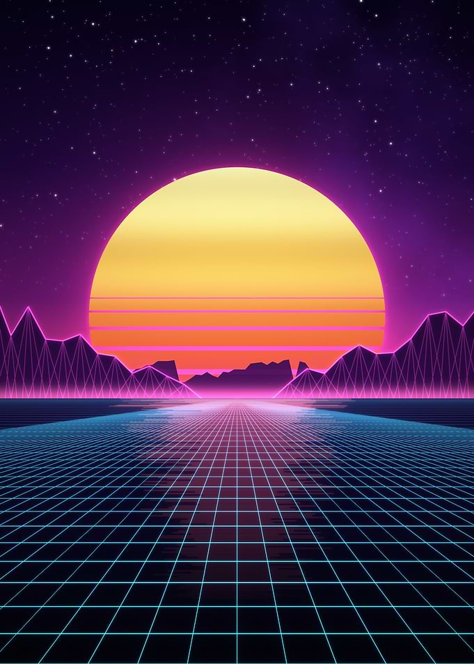 Chrome Sun Over Grid Sea – Synthwave Horizon