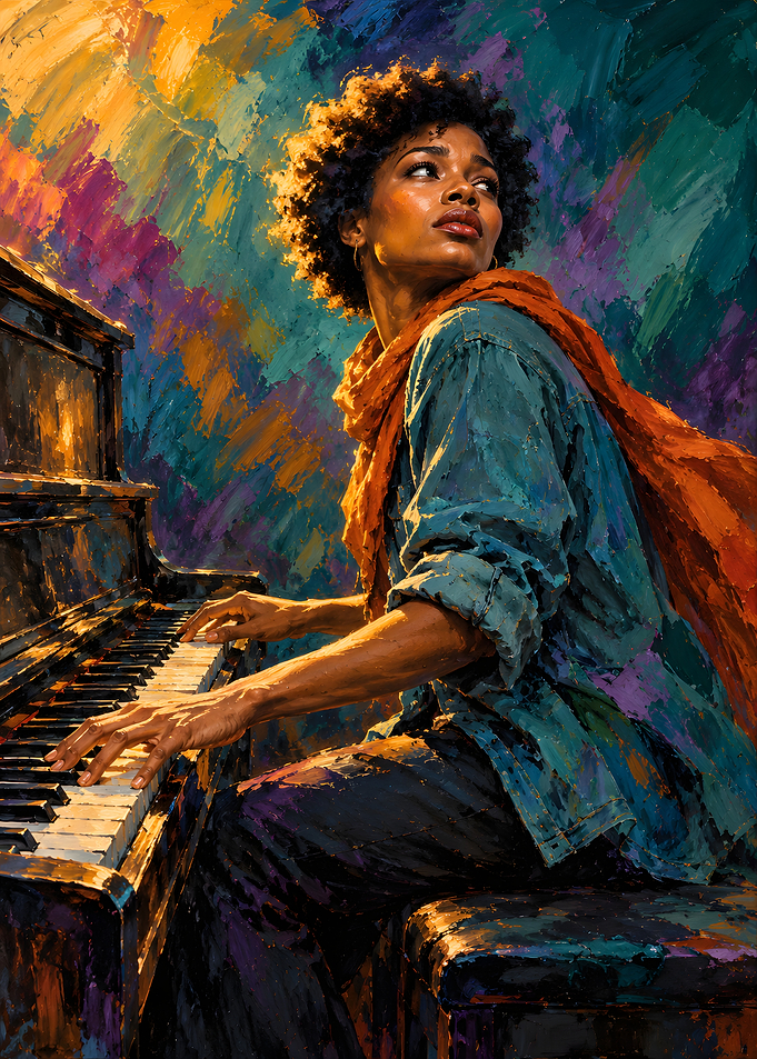 Woman Playing Piano Impressionist Portrait