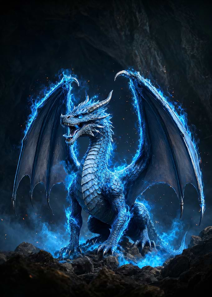 Majestic Blue Fire Dragon