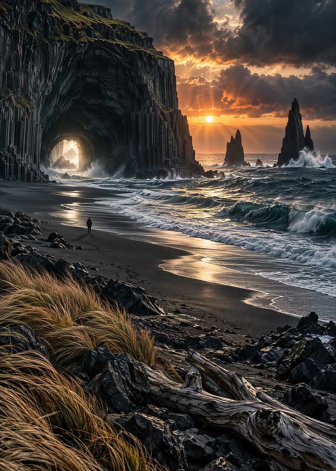 Dramatic Sunset at Black Sand Beach