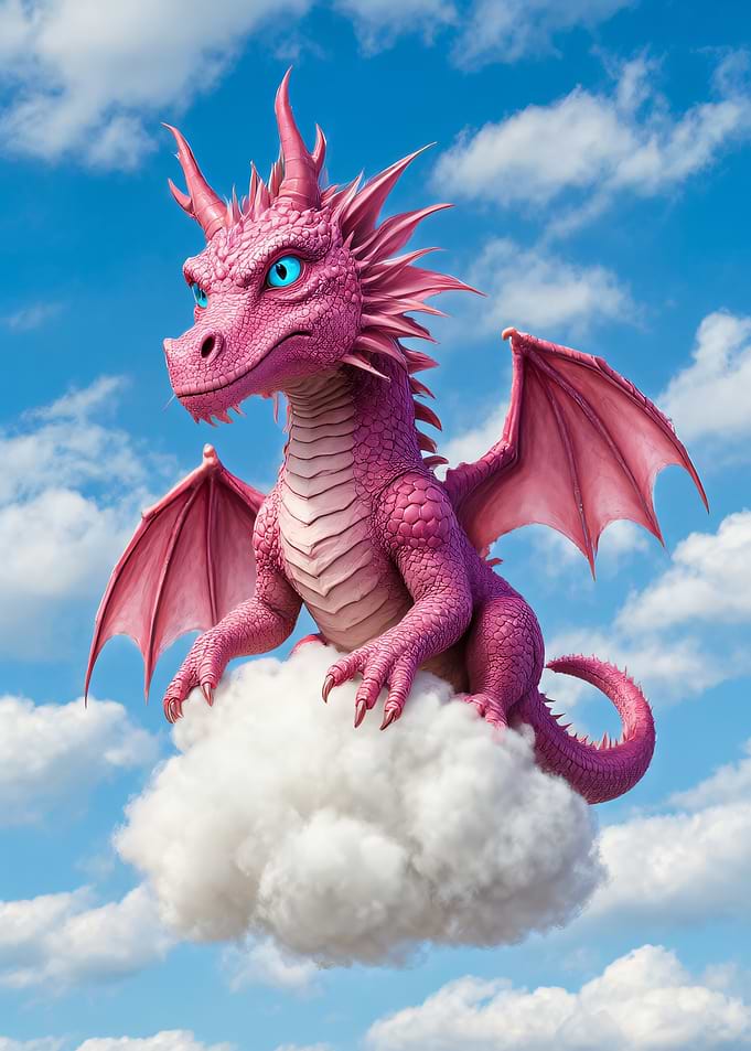 Cute Pink Dragon on Cloud