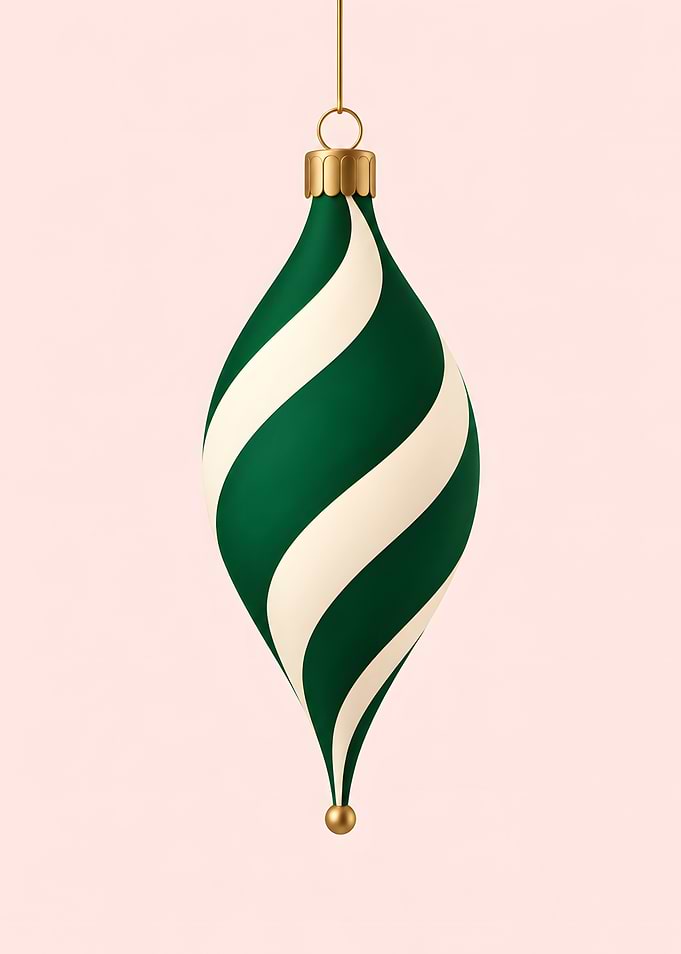 Green and White Striped Christmas Ornament