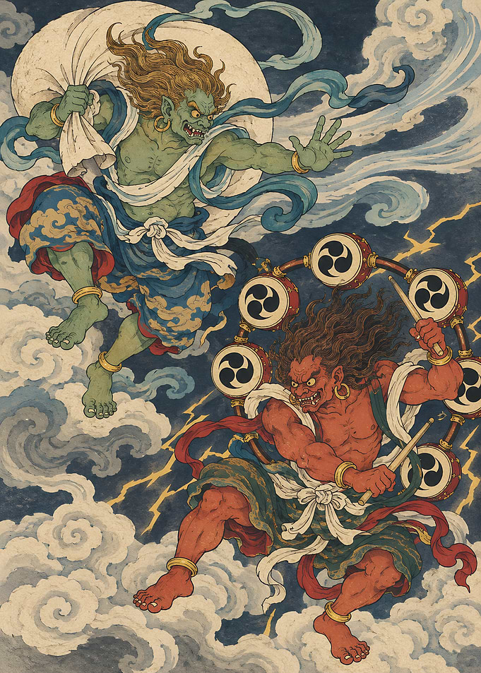Fujin and Raijin – Wind and Thunder Gods Ukiyo-e Art