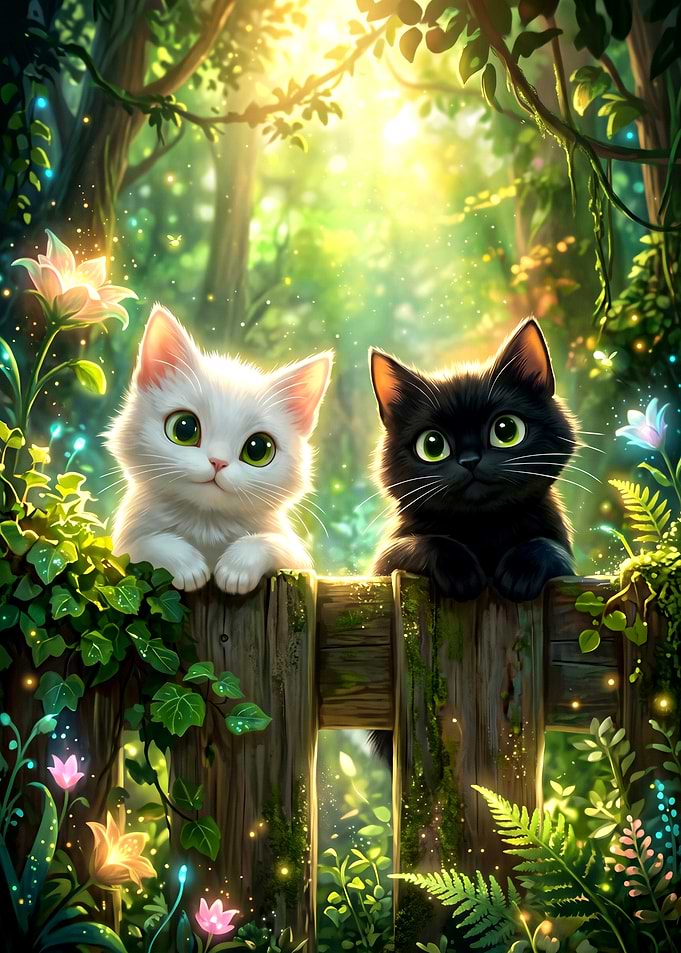 Cute Kittens in Enchanted Forest