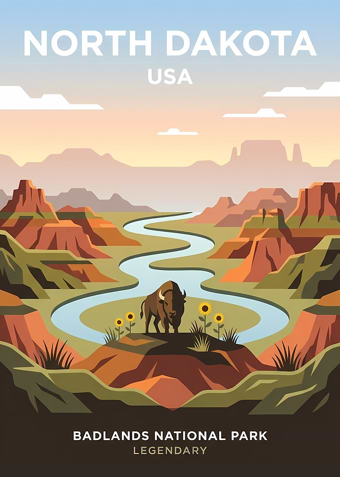 North Dakota Badlands Travel Poster