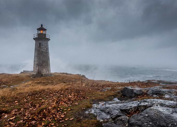 Stormy Lighthouse on Rocky Coast