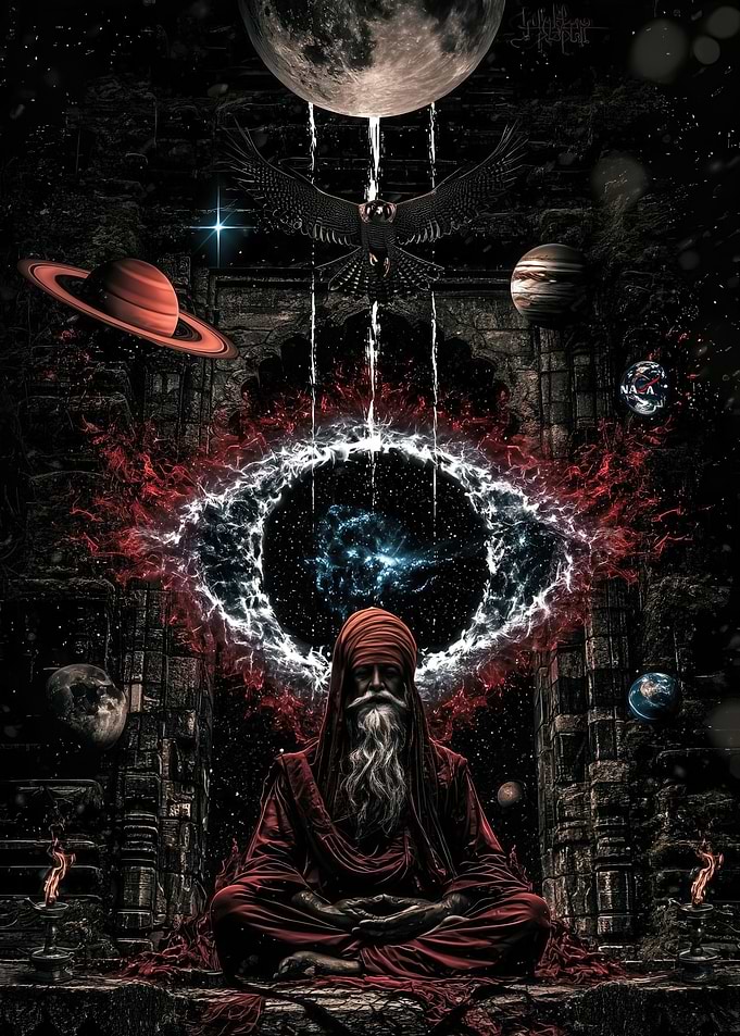 Cosmic Sage Meditating in Space