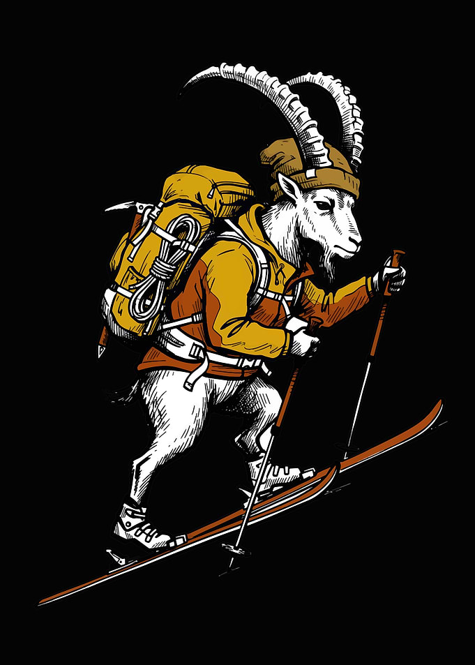 Skiing Mountain Goat Adventurer Illustration