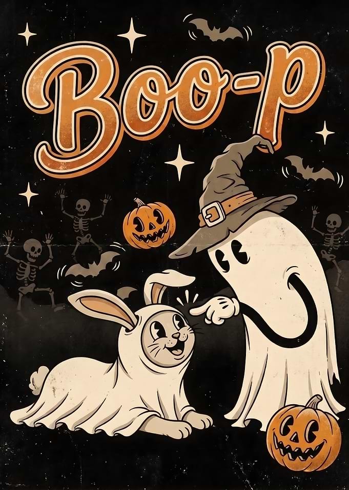 Vintage Halloween Ghost and Bunny