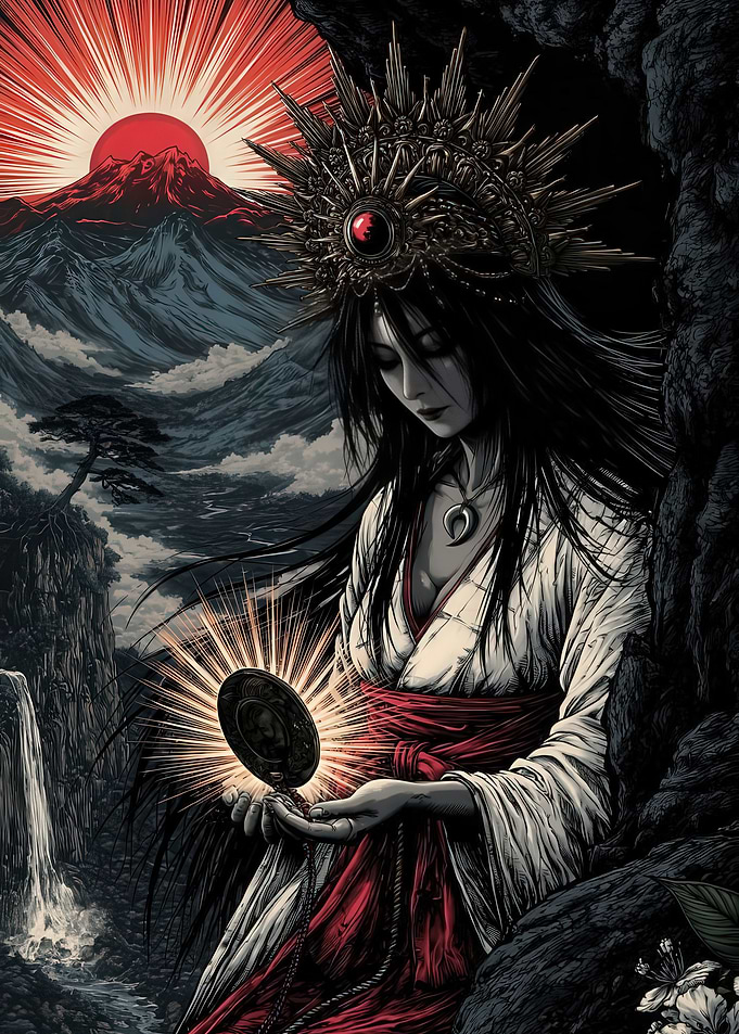 Amaterasu Goddess Holding Sacred Mirror