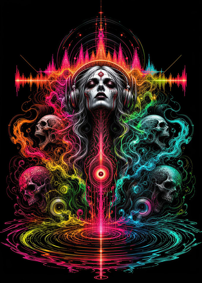 Neon Skull Music Goddess Art