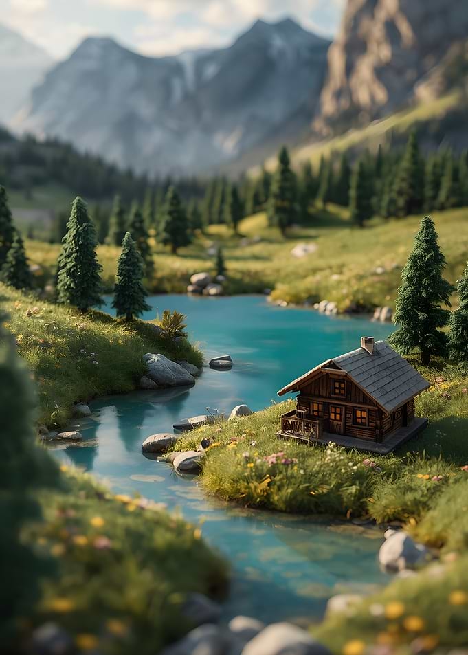 Miniature Cabin by Alpine Lake