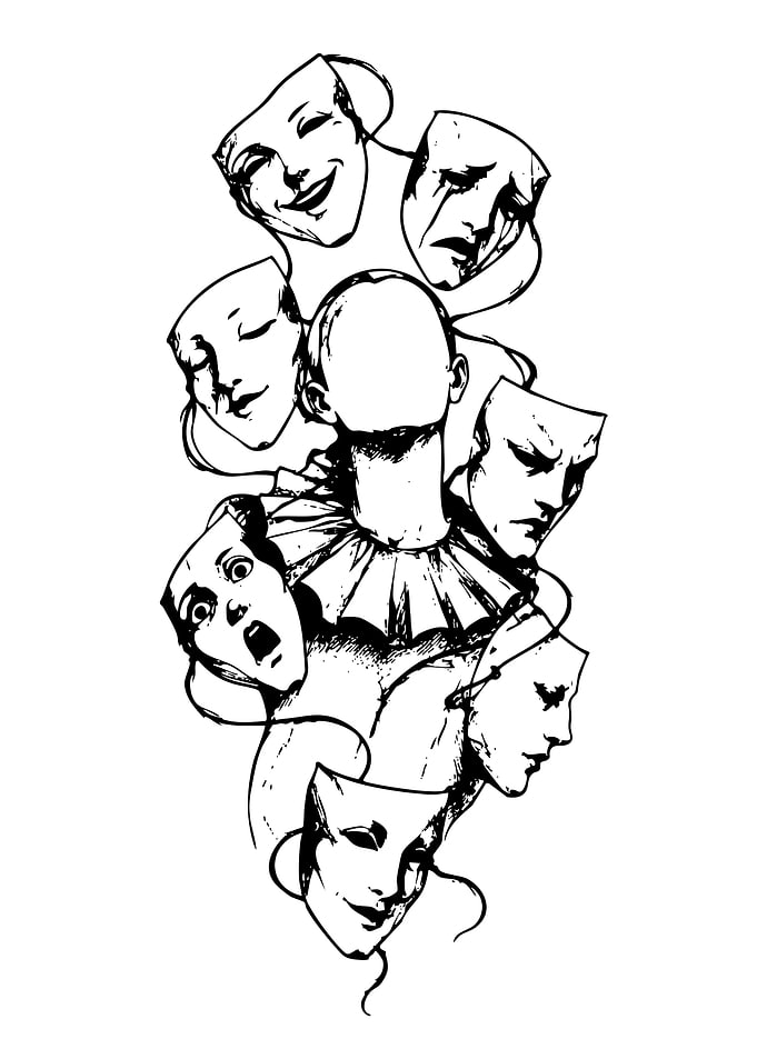 Faceless Jester Surrounded by Masks