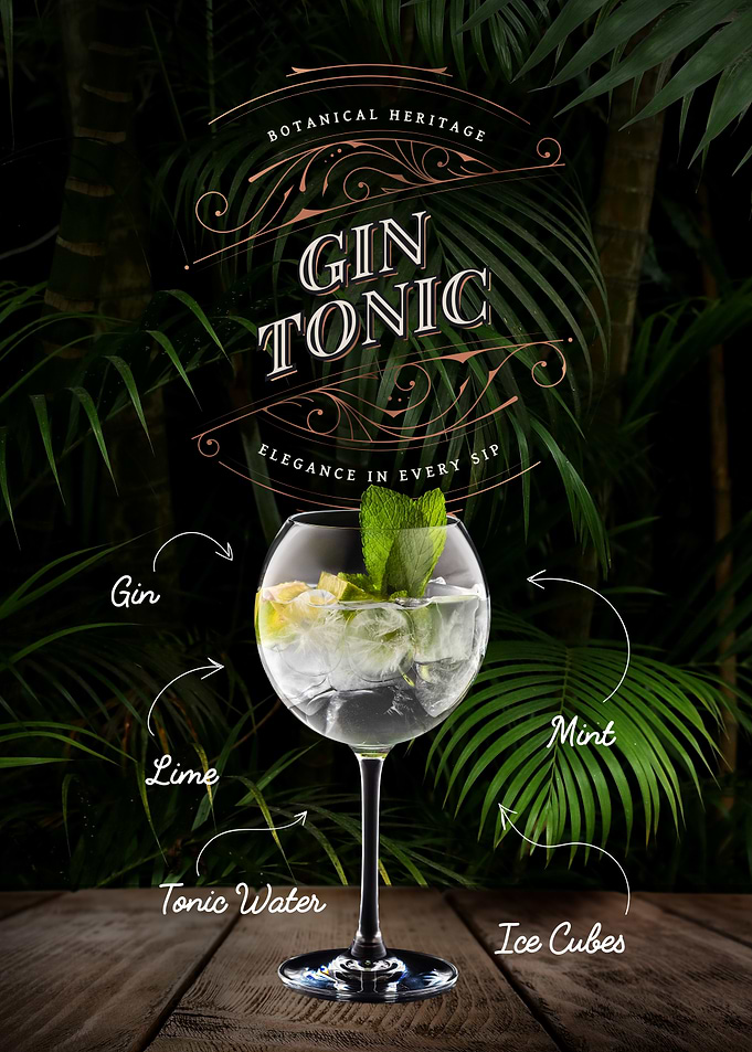 Elegant Gin Tonic Botanical Poster