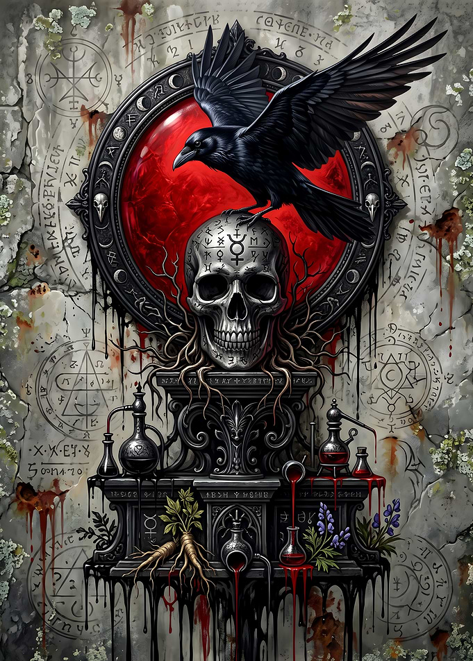 Gothic Alchemist Skull and Raven