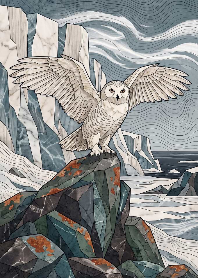 Stained Glass Snowy Owl Art