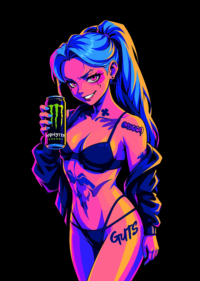 Neon Anime Girl with Monster Energy