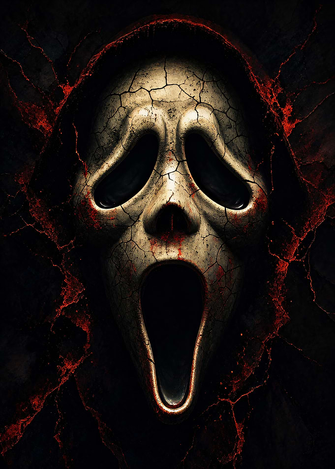 Cracked Ghostface Mask Horror Art
