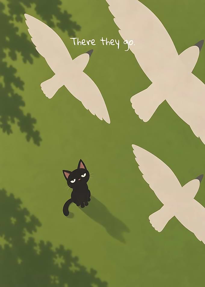 Black Cat Watching Birds Fly