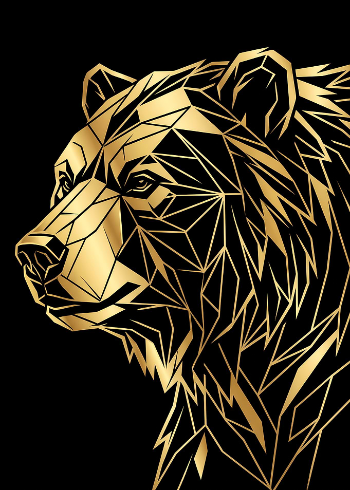 Geometric Golden Bear Head Portrait