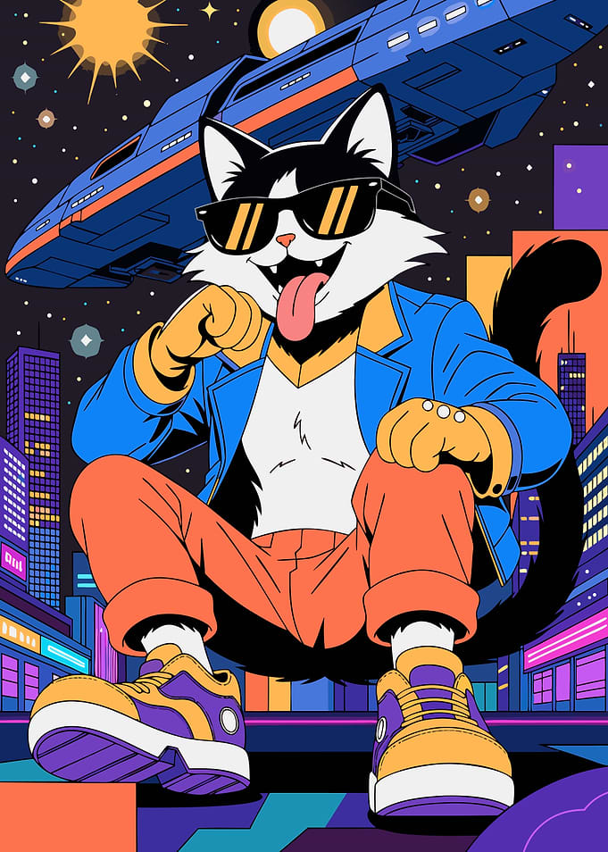 Cool Cat in Cyberpunk City