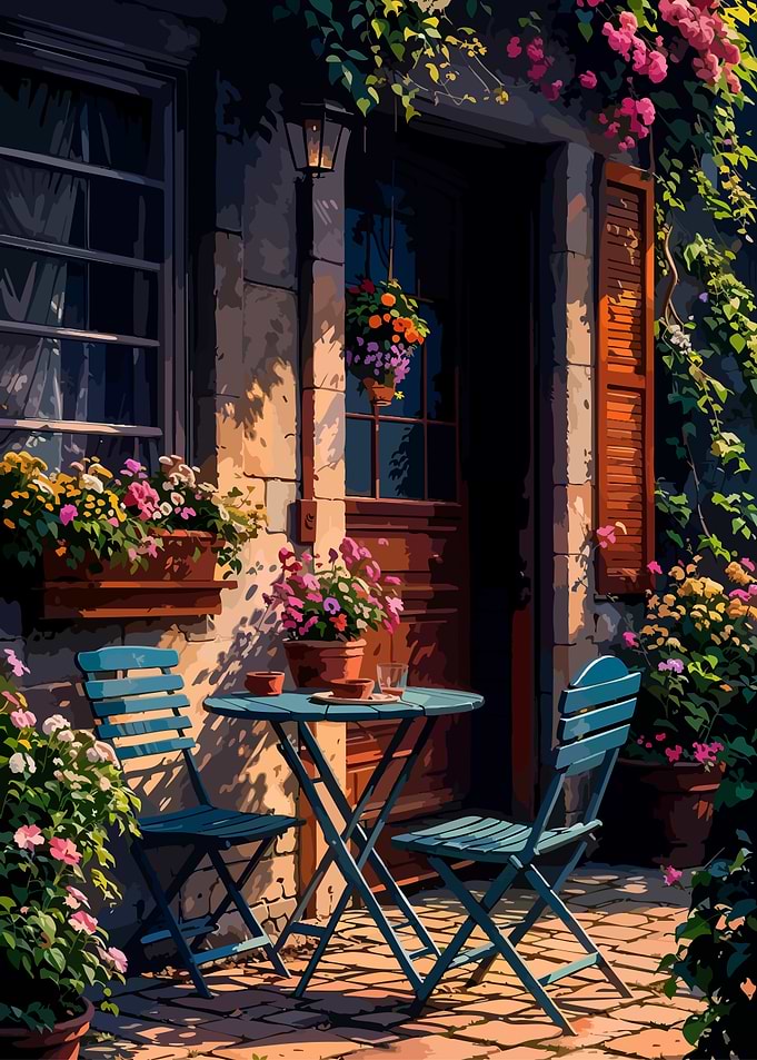 Cozy European Cafe Patio Scene