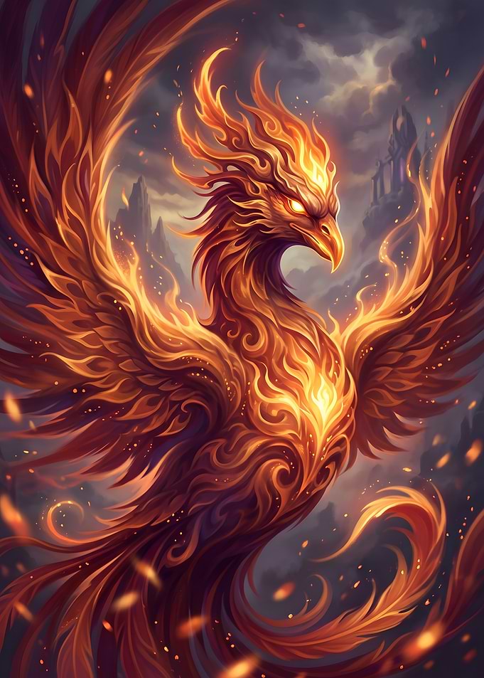 Fiery Phoenix Bird of Myth and Flame
