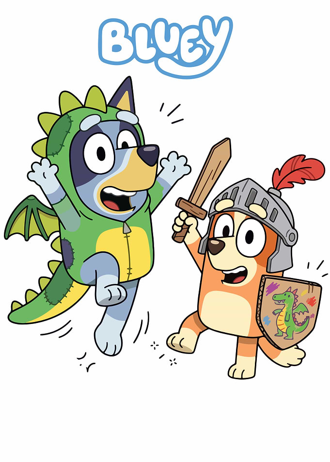 Bluey and Bingo Playing Dress-up