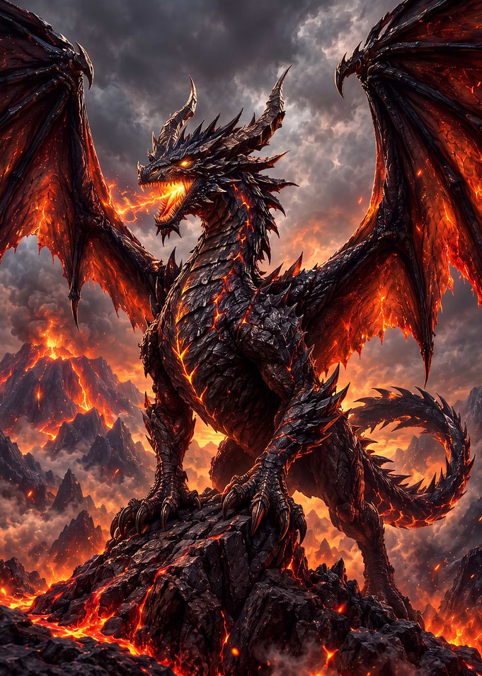 Majestic Fire Dragon on Volcanic Peak