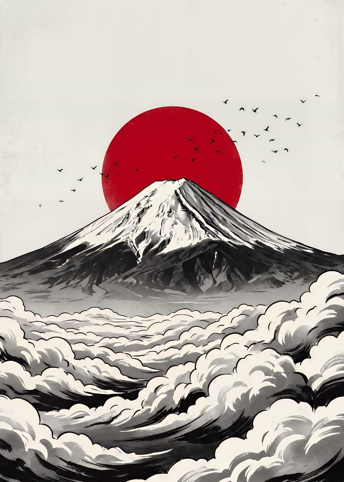 Mount Fuji with Red Sun
