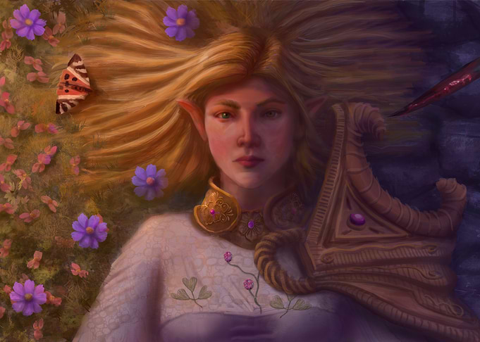 Elven Warrior Resting in Flowers