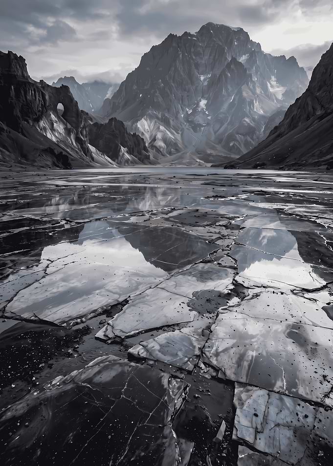Dramatic Mountain Landscape with Cracked Ice