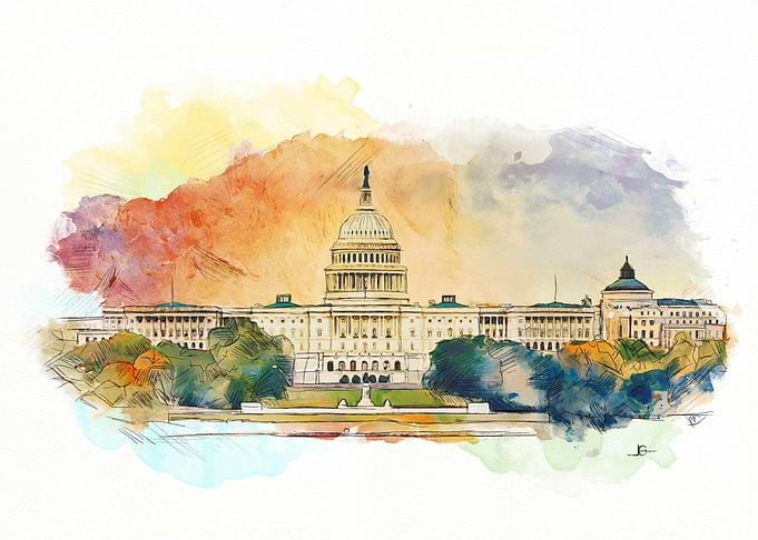 Watercolor Painting of US Capitol Building