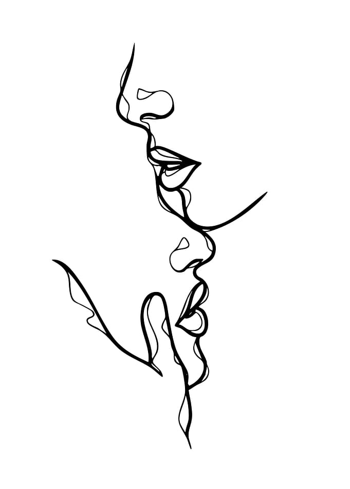 Minimalist Line Art Couple Kissing