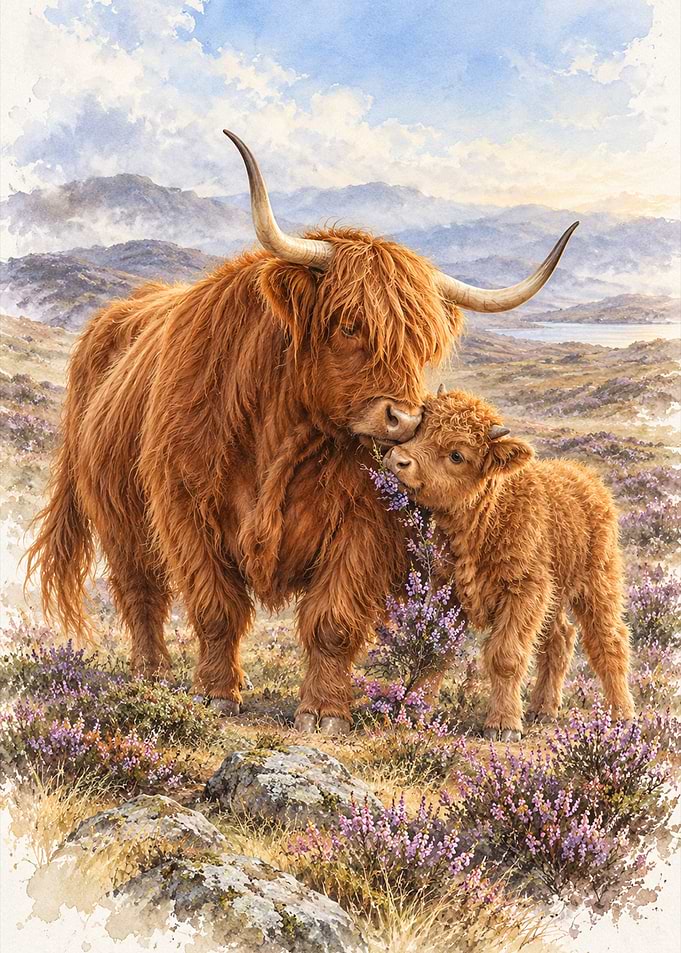 Highland Cow Mother and Calf