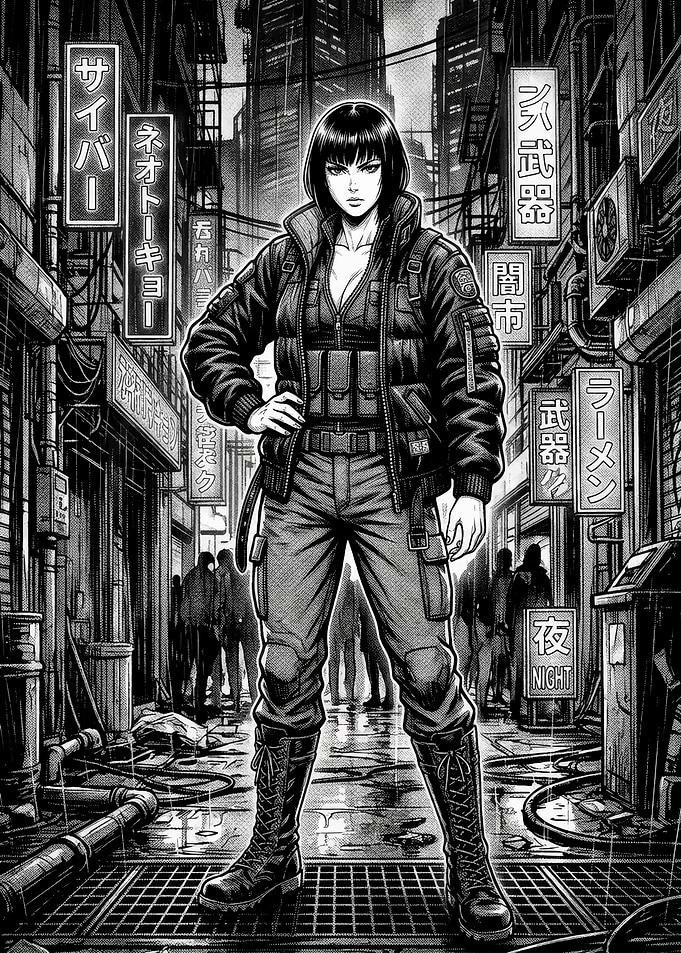 Cyberpunk Female Warrior in Neo-Tokyo
