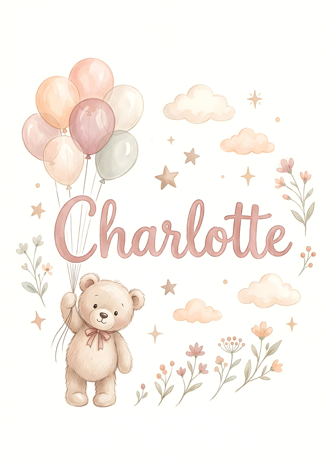 Personalized Charlotte Teddy Bear Nursery Art