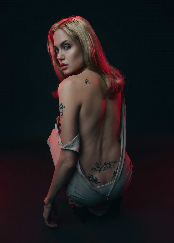 Angelina Jolie Portrait with Tattoos