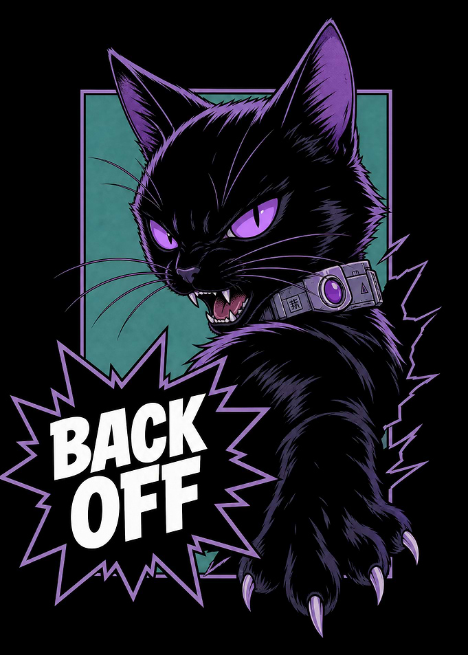 Aggressive Black Cat Back Off Illustration