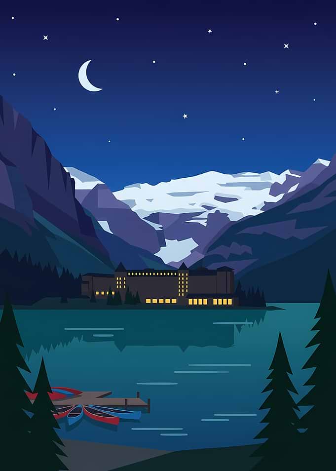 Lake Louise at Night Illustration