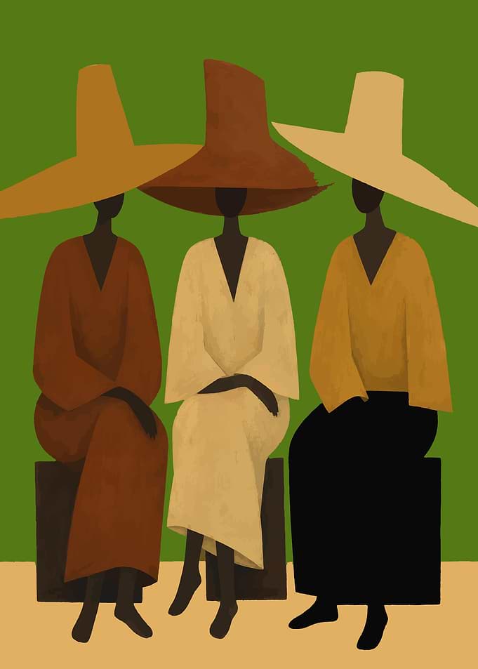 Three Women in Wide-Brimmed Hats