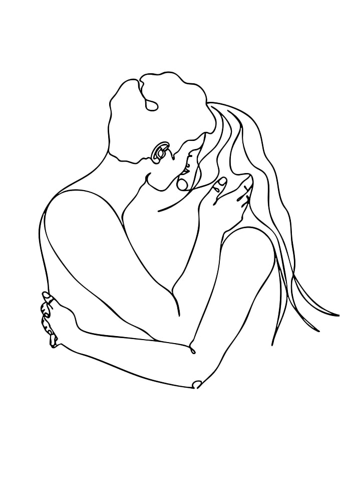 Minimalist Line Art Couple Embracing