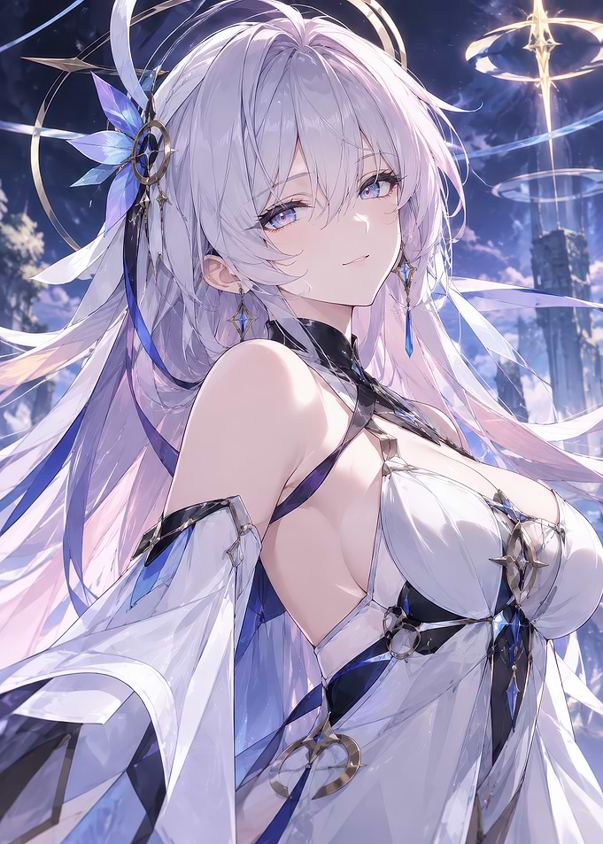 Elegant Anime Goddess with Silver Hair