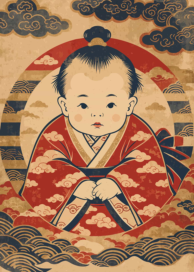 Vintage Japanese Baby Illustration