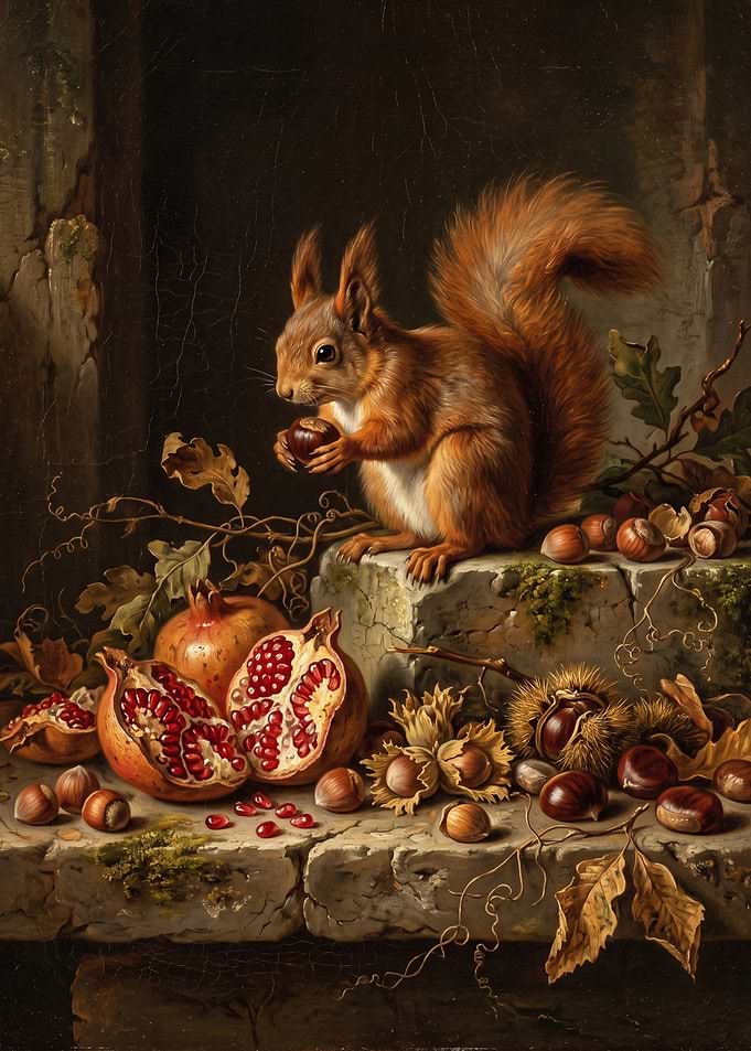 Squirrel with Pomegranates and Nuts