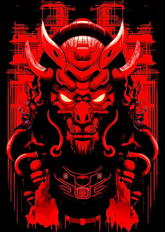 Red Oni Demon Mask Digital Art