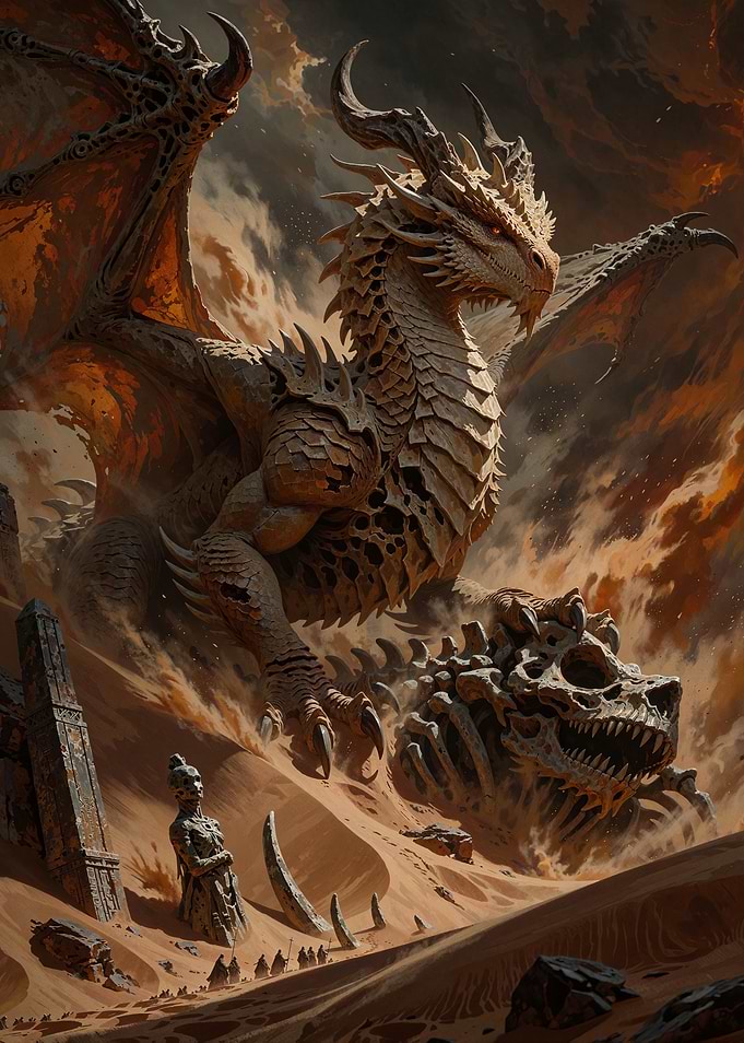 Ancient Sand Dragon in Desert Ruins