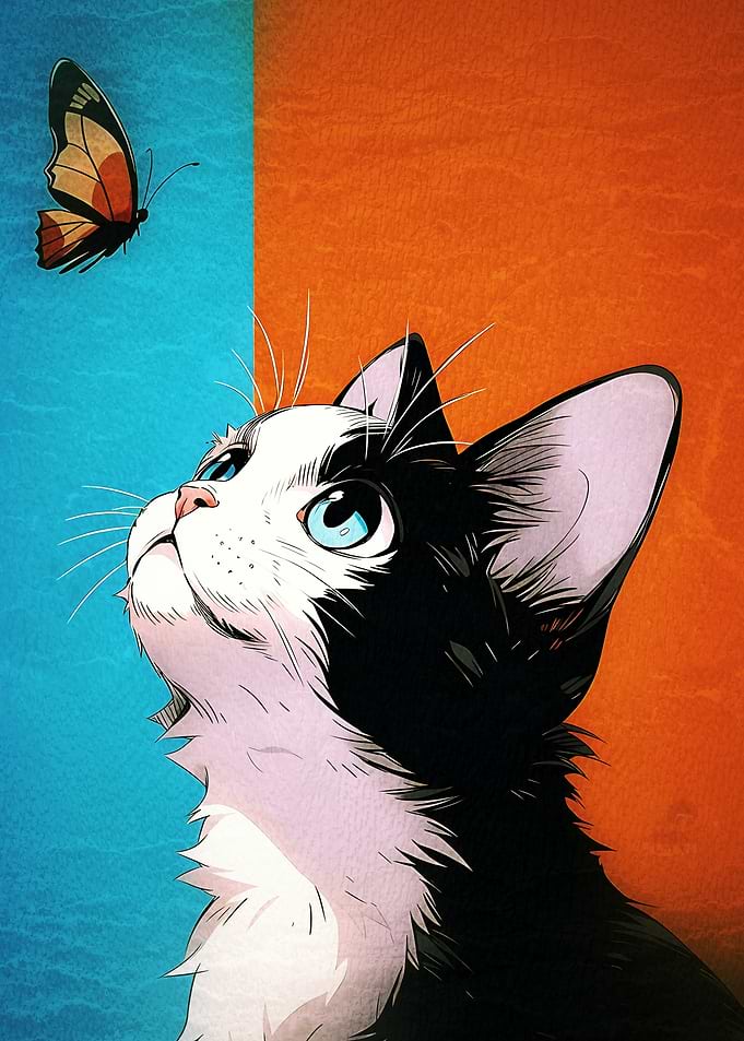 Cute Cat Watching a Butterfly